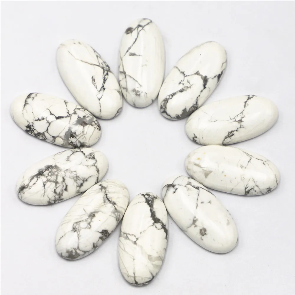 Natural Stone Oval Howlite Cabochon Setting Bead Fit DIY Pendant Ring Earring Men Jewelry 30x15mm 20Pcs Wholesale Free Shipping