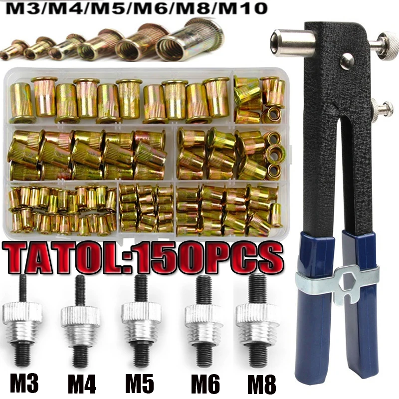 Hand Riveting Kit Aluminum 165-Piece Rivet Nut Tool Kit - M3 M4 M5 M6 ...