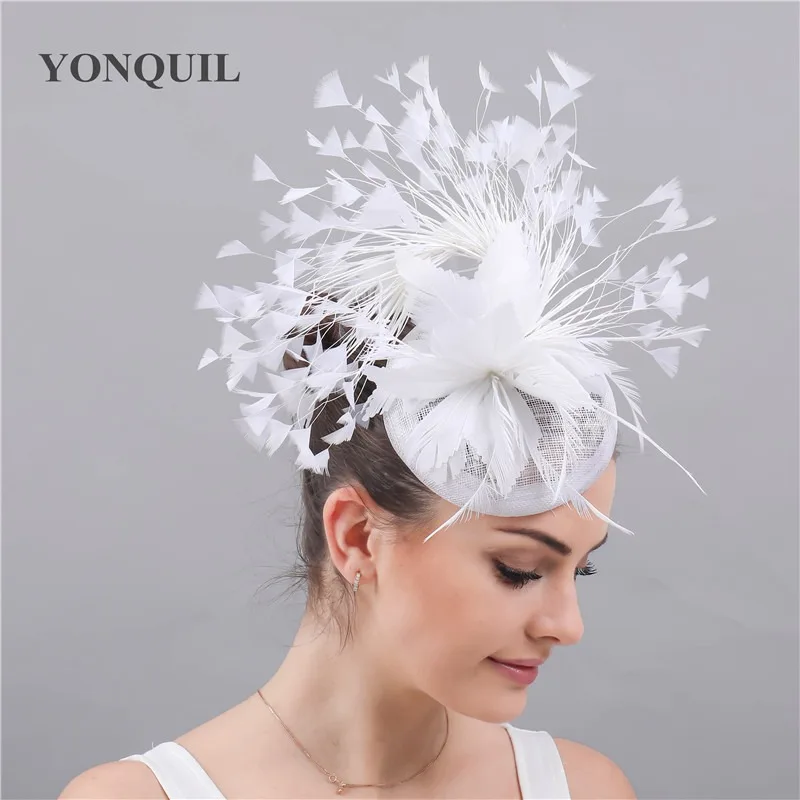 Feathers Hats Sinamay Fascinators Chapeau Women Hair Fedora Accessory Ladies Party Tea Race Headwear Clips