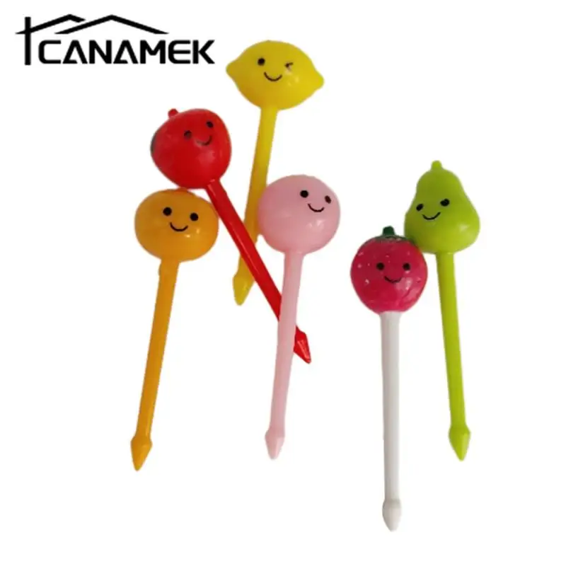 

6Pcs/Set Strawberry Peach Fruit Fork Castle Fruit Food Picks Bento Box Picks Cartoon Food Toothpicks Bento Box Accessories