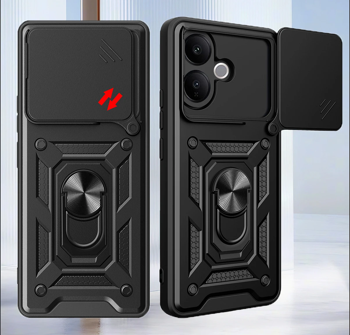 Shockproof Ring Stand Phone Cover with Lens Protection and Magnetic Car Mount Holder