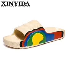 

Men's Summer Rainbow YZY Slides Slip On Breathable Men Slippers Lightweight Cool Beach Sandals For Men Women Plus Size 34-46