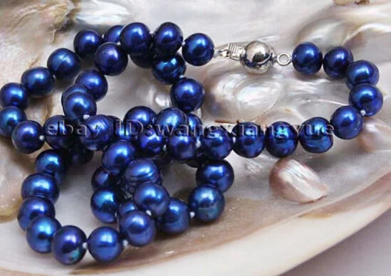 

Fashion 8-9mm Real Blue akoya cultured pearl necklace 18"