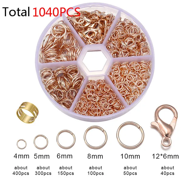 450-1450pcs/Box Jewelry Making Kits Lobster Clasp Open Jump Rings End Crimps Beads Box Sets Handmade Bracelet Necklace Findings L4 Rose gold