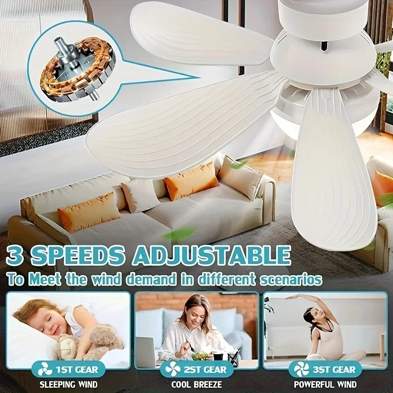 White/Multicolored 30W/40W Ceiling Fan Light with Remote Socket Light with Fan E26 Base in Ceiling 3 Speeds for Bedroom