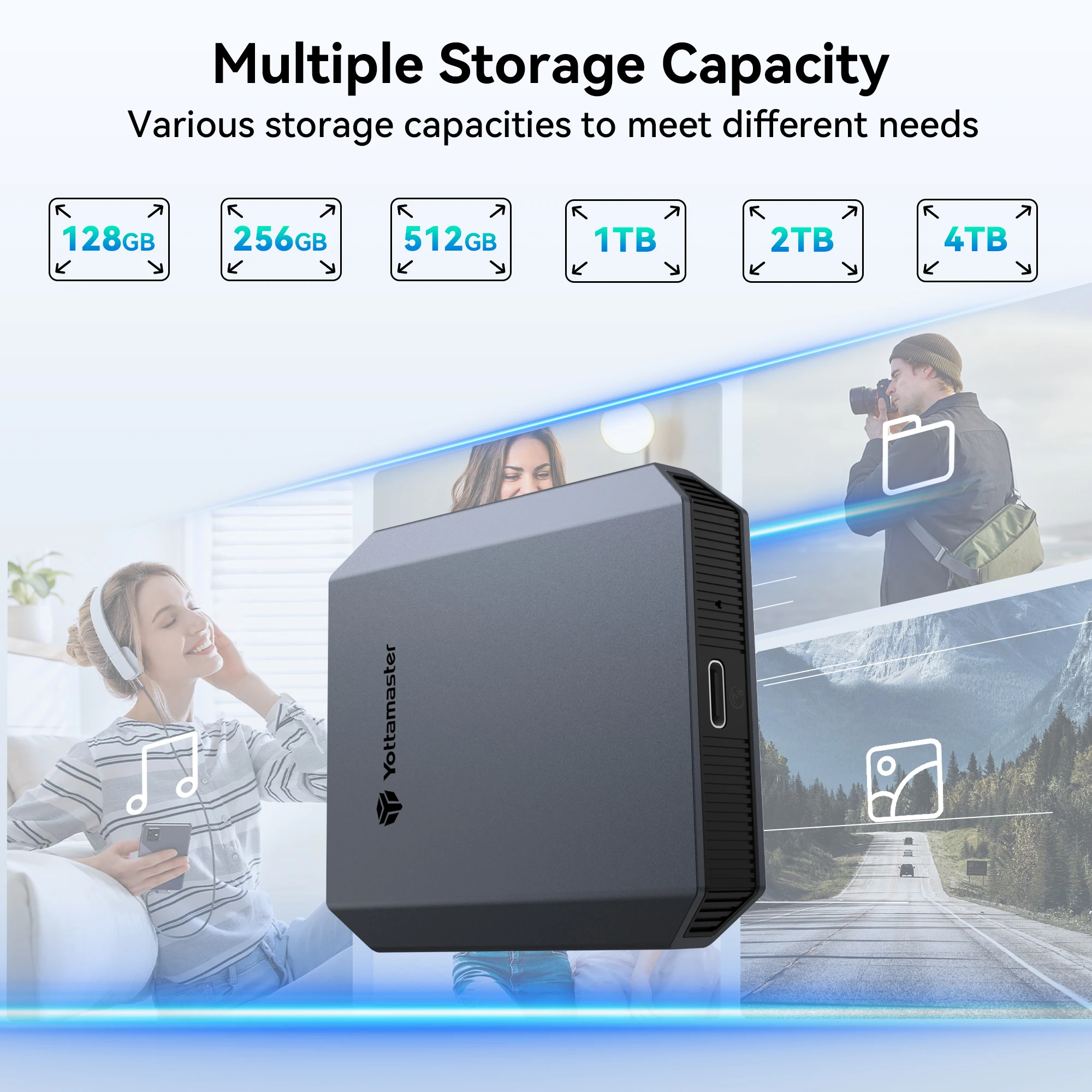 요타마스터 YM5PLUS 휴대용 외장 SSD 알루미늄 쉘 4TB 256GB 솔리드 스테이트 디스크 하드 드라이브 5Gbps PSSD 타입 C 4K ProRes