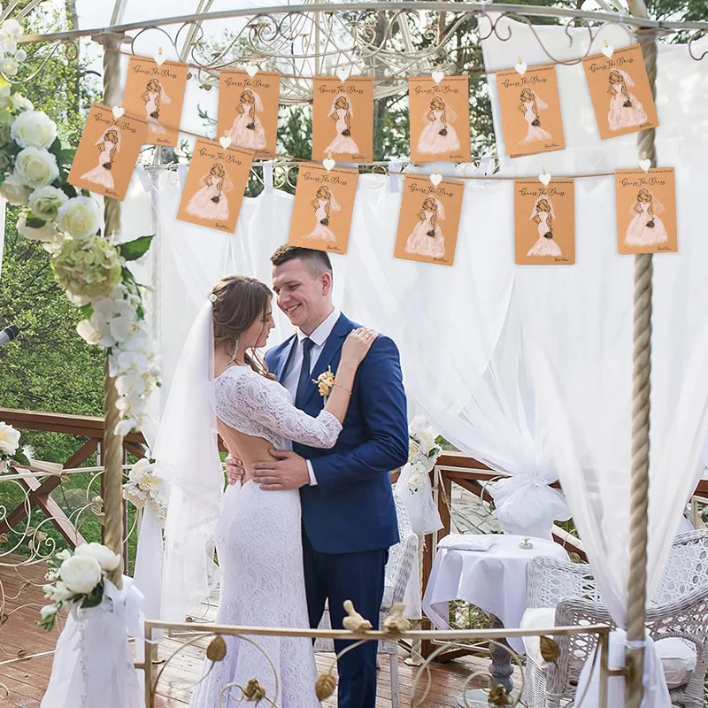 10/20Sets Guess Wedding Dress Up Game Card with Pens Clip Rope Bridal Shower Game for Guests Wedding Engagement Party Decoration