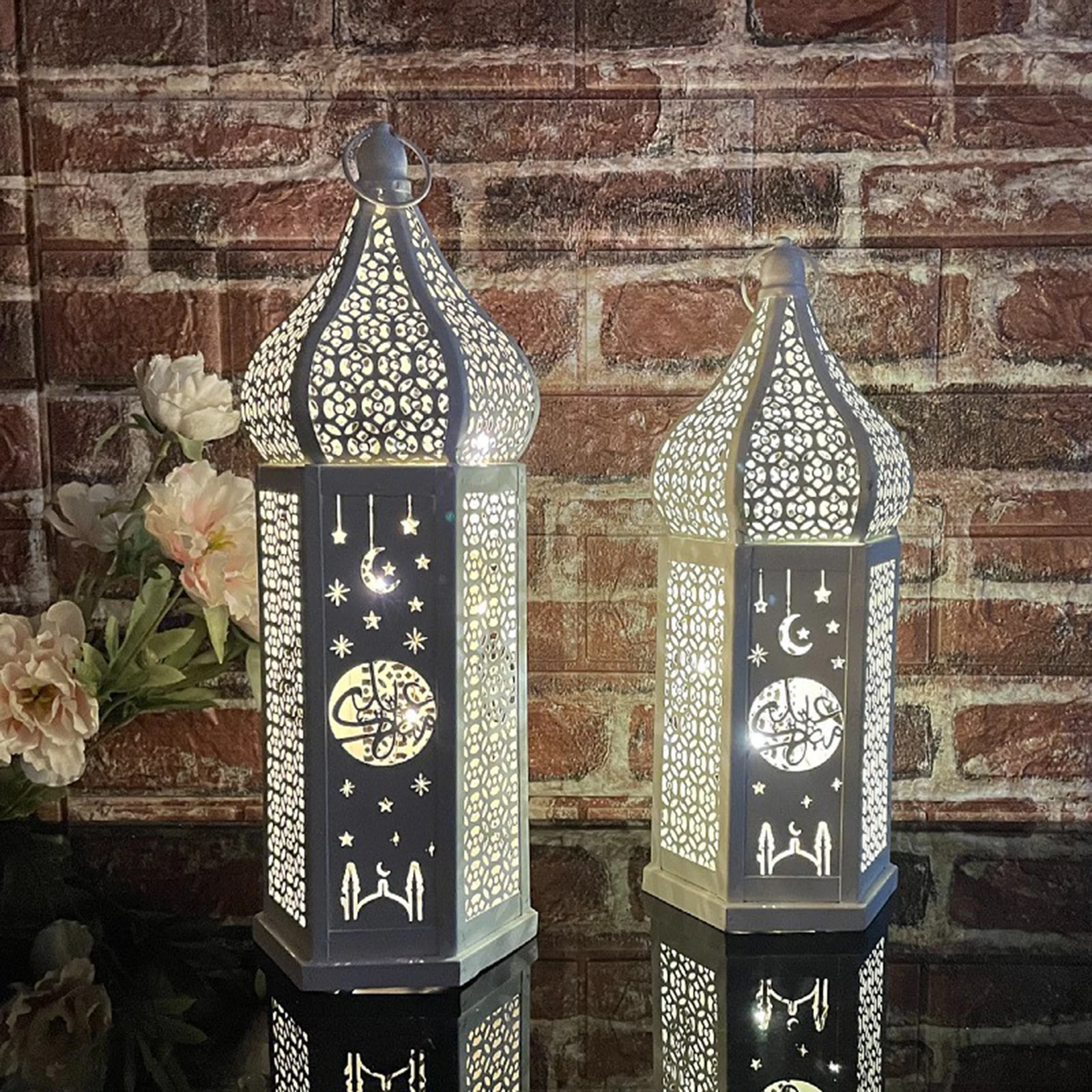 Christmas Moroccan Retro Hollow LED Wind Lamp Iron Lantern Hotel Home Bedroom Living Room Atmosphere Decorative Lamp - Image 2