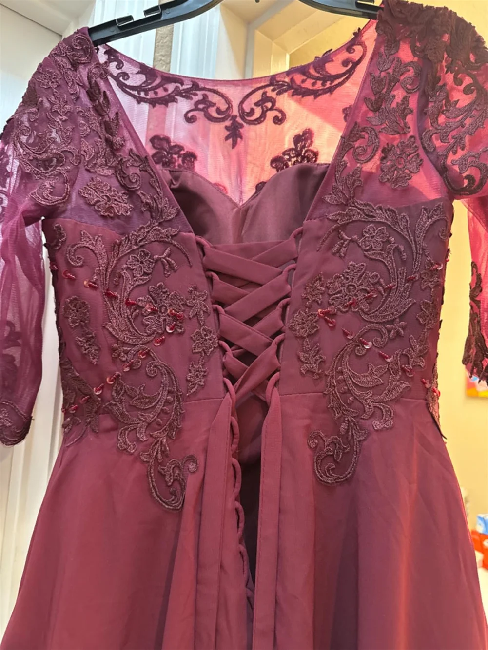 Lace Appliques Chiffon Mother Of The Bride Dresses For Wedding 3/4 Sleeves Tea Length Beaded Formal Evening Prom Dress For Women