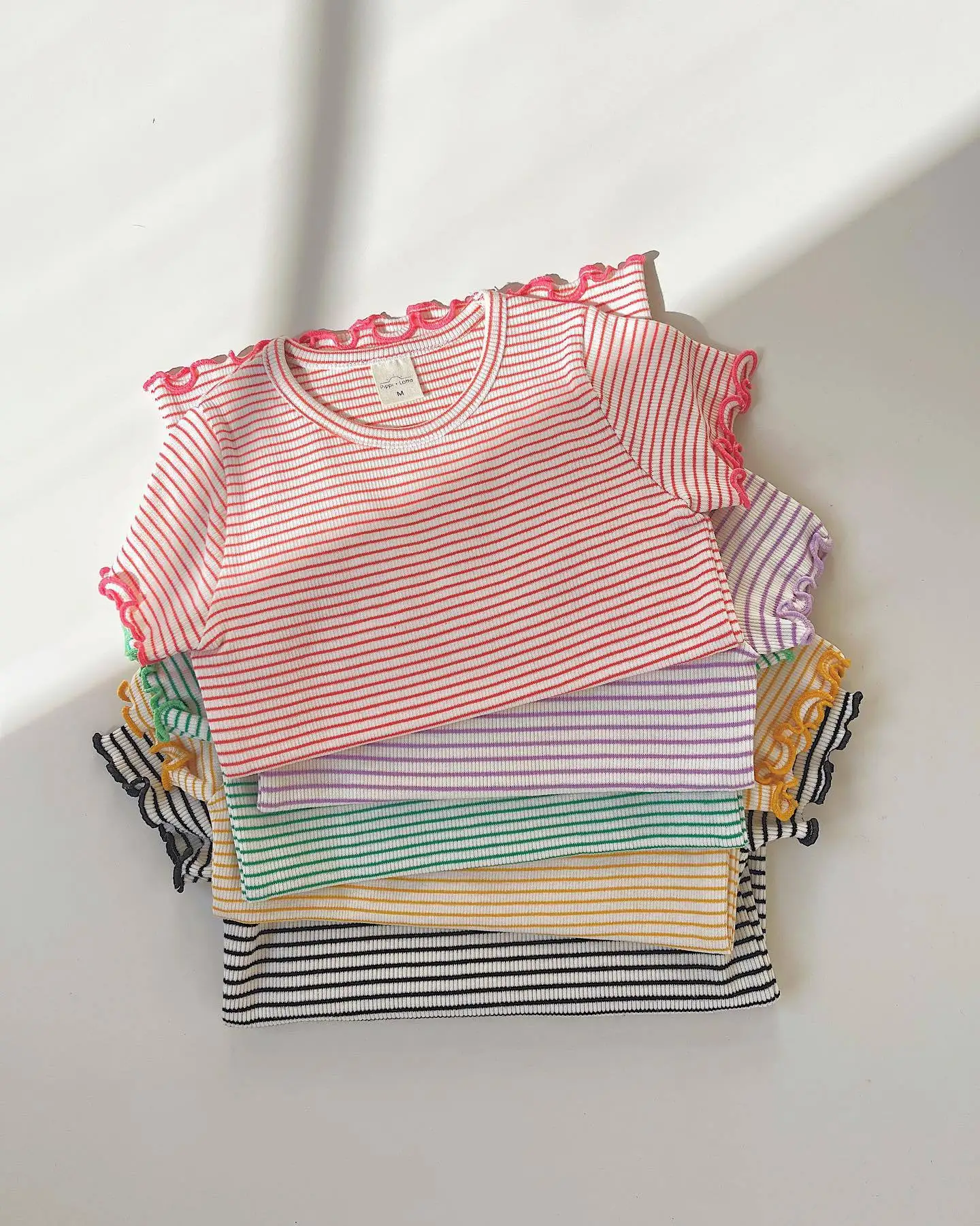

Jenny&Dave 2023 Japanese Versatile Collection Girls' High Quality Yarn Woven Stripe T-shirt Girls'