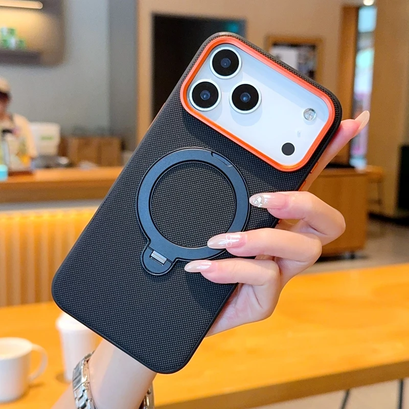 Rotating Kickstand Textured Magnetic Phone Case with Camera Protection and Comfortable Grip