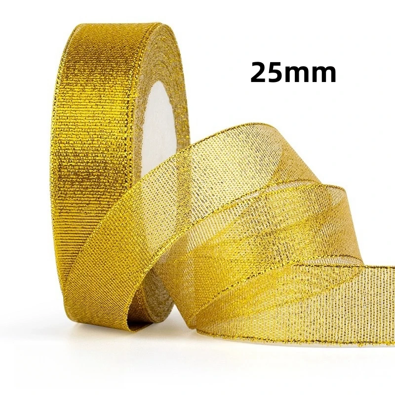 Gold Silver Glitter Ribbon - 25 Yards for DIY Crafts, Gift Wrapping, and Decoration