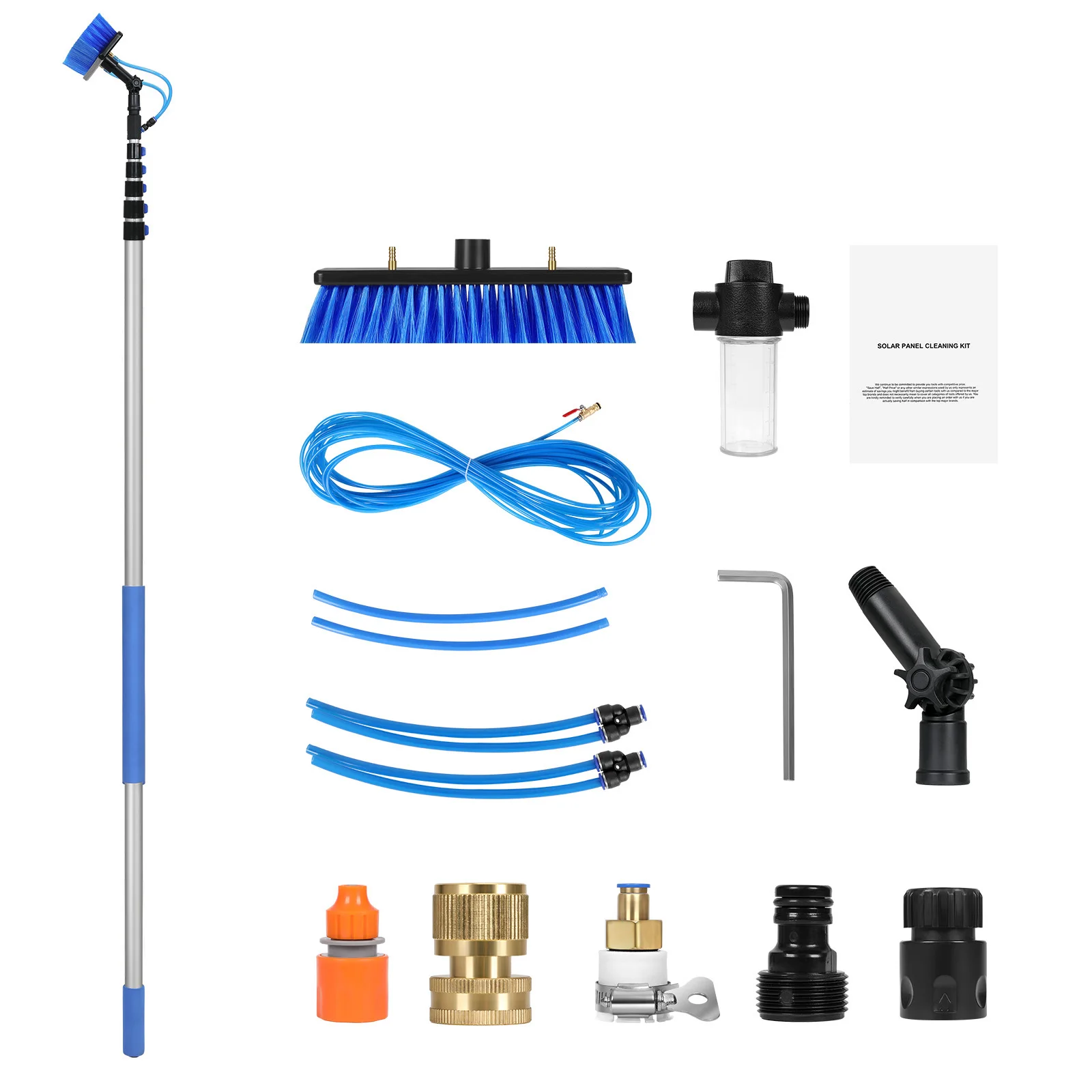 SucceBuy Water Fed Pole Kit 36FT Solar Panel Clean Pole w/Extendable Handle 180&deg;Rotatable Brush Head&65.6FT Hose for Solar Panel