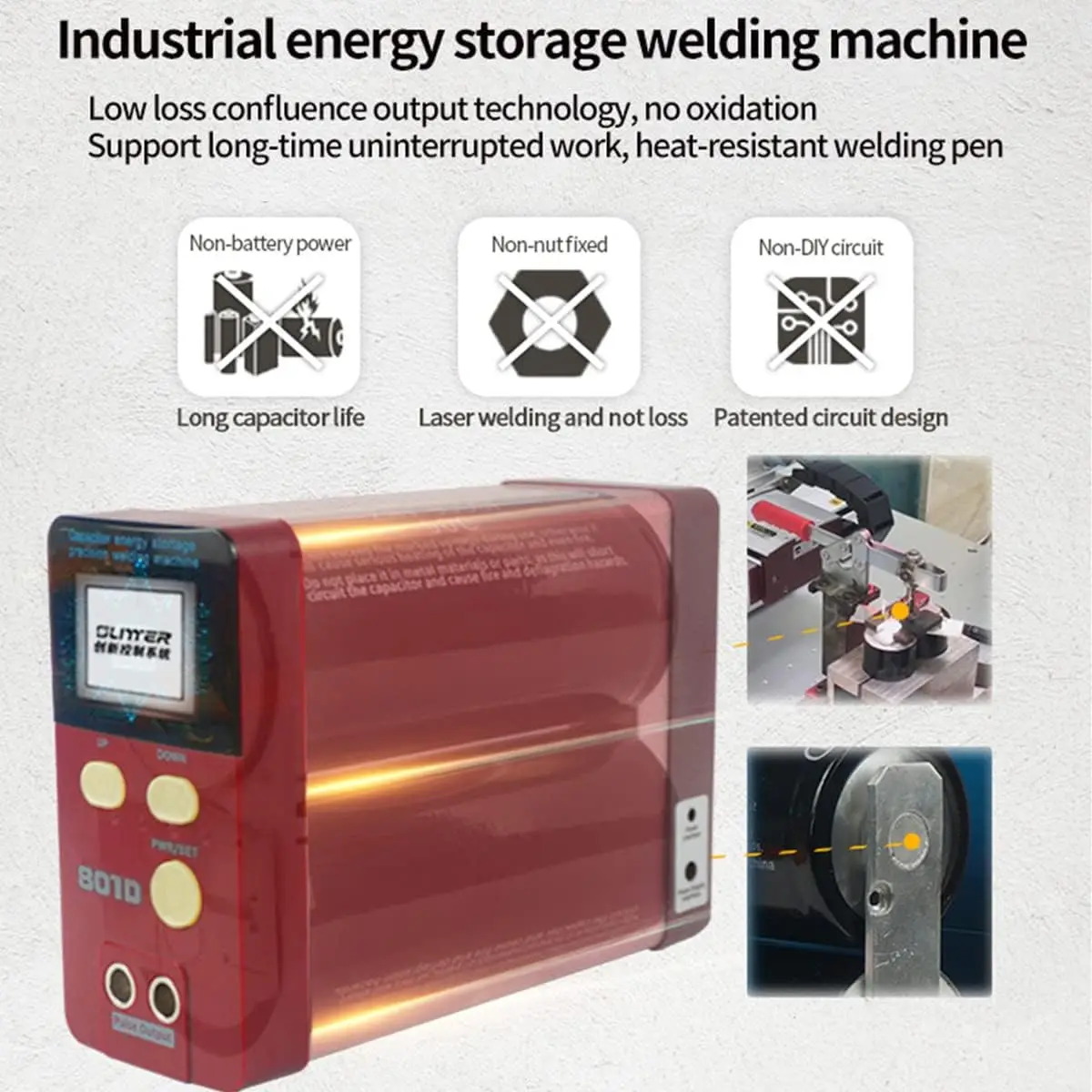 Máquina de solda de bateria de pulso Soldador a ponto, Usado para soldagem de capacitor de bateria de lítio, Armazenamento de energia, Novo Glitter 801D