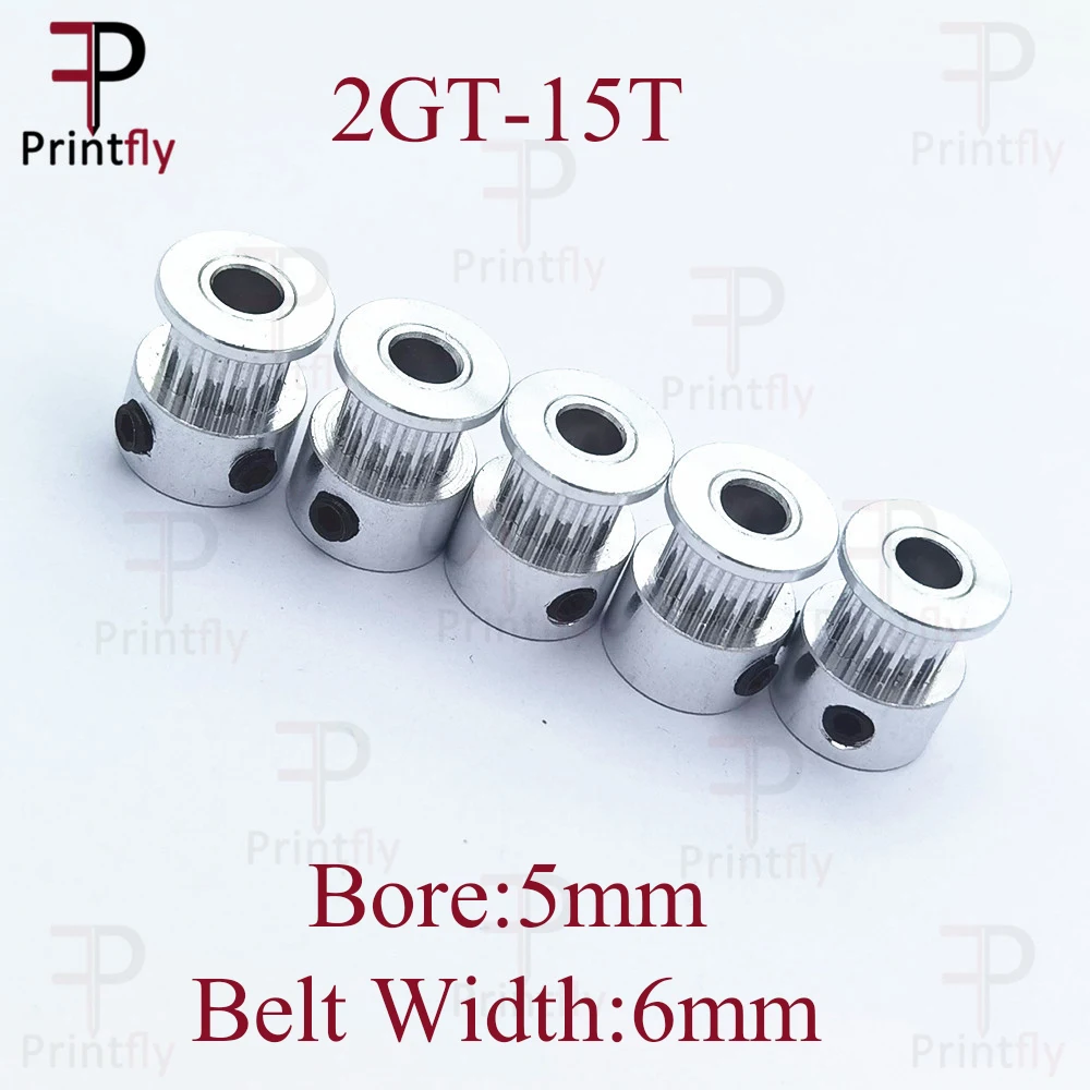 Printfly 2GT 15 Teeth 3D Printer Parts GT2 Timing Pulley 2GT 15 Tooth Bore 5mm Synchronous Wheels Gear Part For Width 6mm Belt