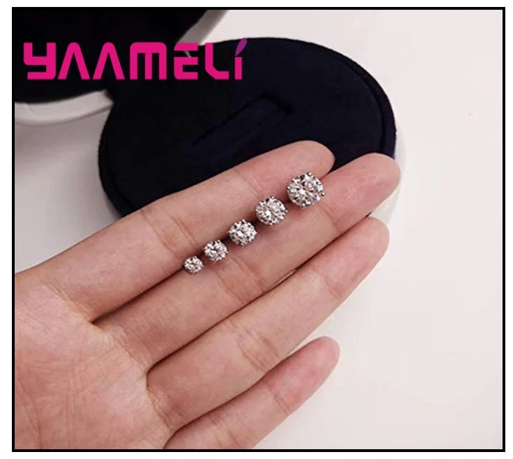 Josfeva1 3 Paia Orecchini In Argento 925 Con Zirconi – Cuore/Rotondo, 4/5/6 Mm, Confezione Regalo