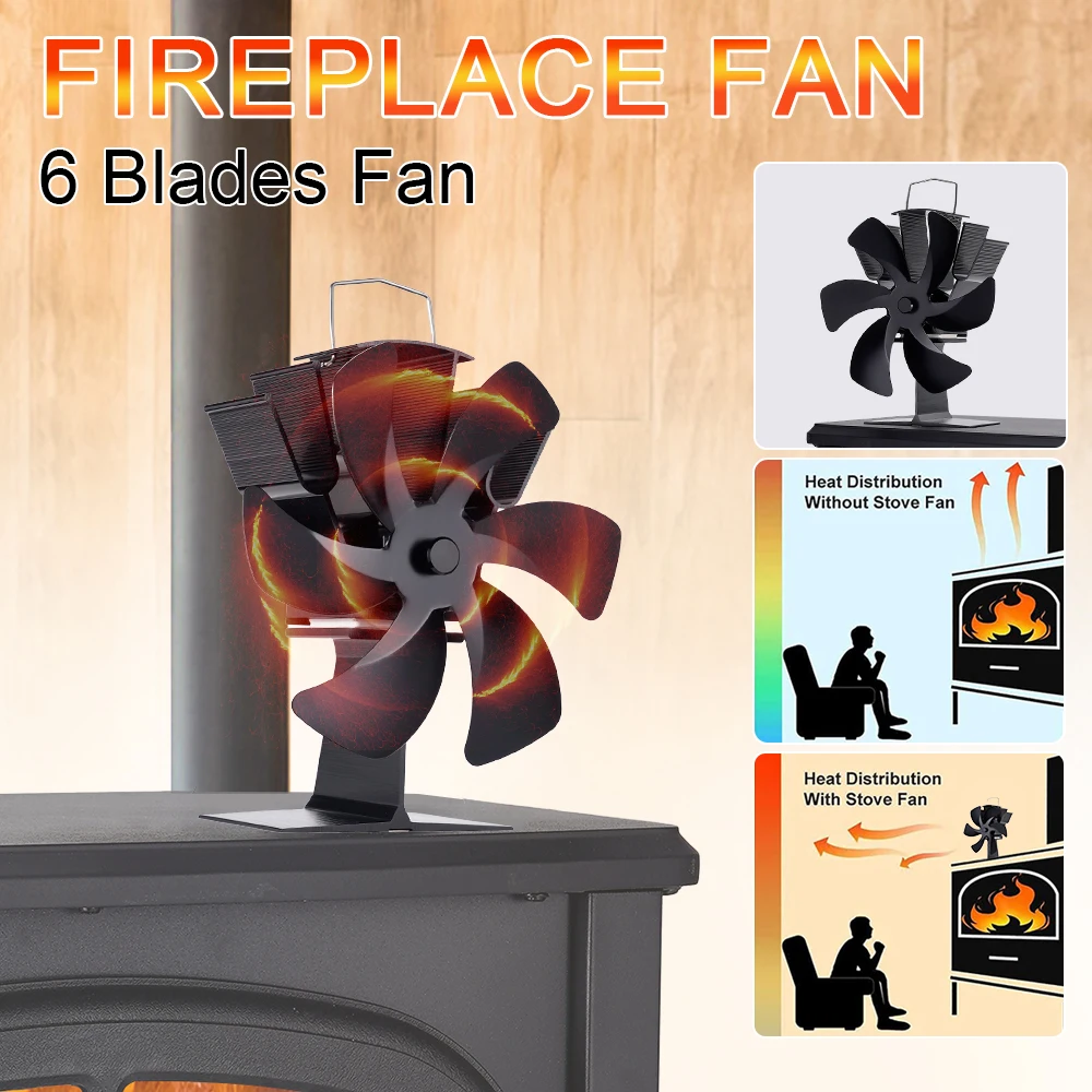 Heat Powered Stove Fan Log Wood Burner Eco fan Quiet Fireplace Fan Winter Warm Home Heater Efficient Heat Distribution 6 Blades