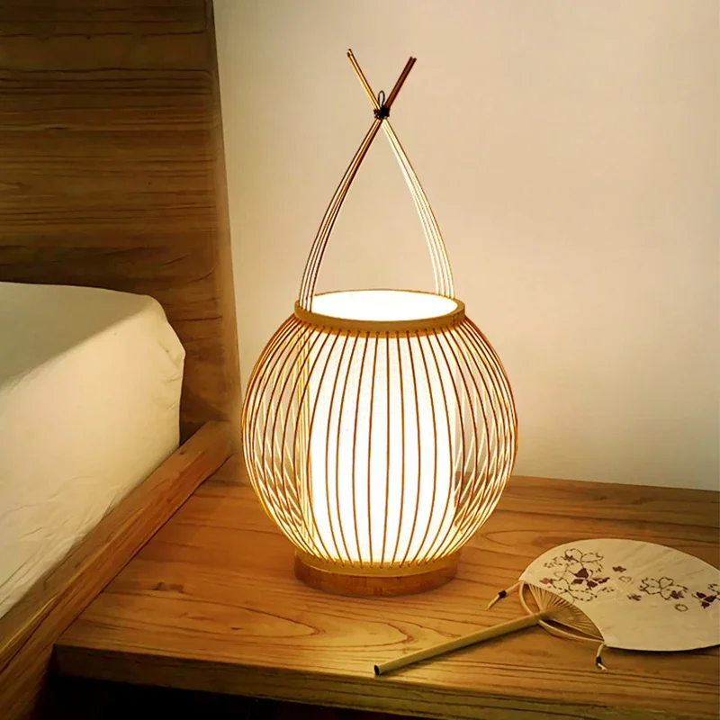 

Bamboo Table Lamps For Living Room Decoration Bedroom Bedside Lamp Homestay Hotel Creative Art Table Light Tea Room LED Lighting