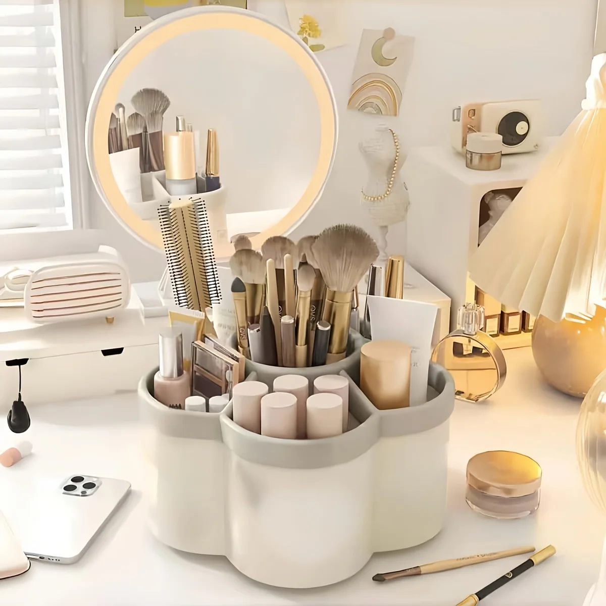 360-Degree Rotating Desktop Organizer Storage Box with 6 Compartments for Office Supplies Perfect for Cosmetics Stationery Tools 4