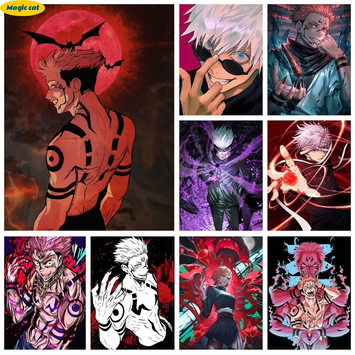 

Jujutsu-K-Kaisen 5D Diamond Embroidery Itadori Yuji Satoru Gojo Mosaic Poster Adult Hand Diamond Painting Home Wall Decor Gift