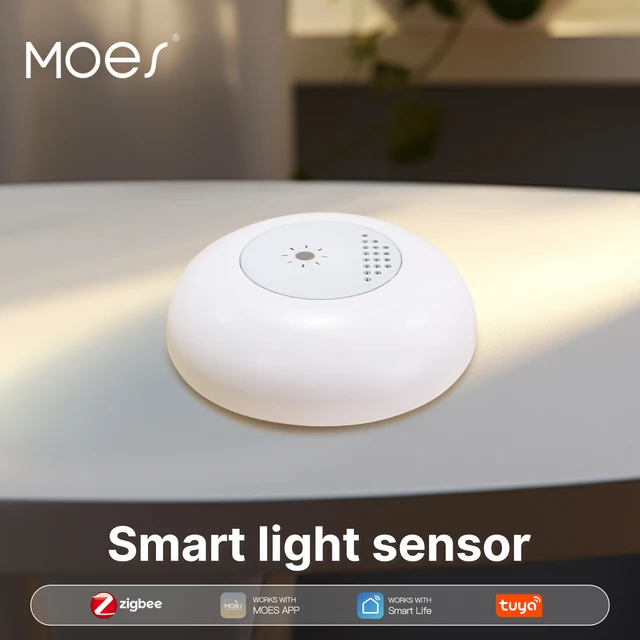 MOES Tuya Zigbee Smart Light Sensor Illuminance Brightness Detection Home Lighting Automation Smart Home Detector APP Control