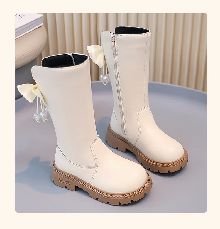 2025, knielang, coole Formen, Kinderschuhe, Kinderstiefel, Herbst-Winter, modische High-Top-Studentenschuhe, Mädchen-Turnschuhe mit Schleife – Detail 11
