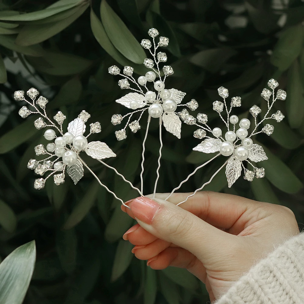 Efily Wedding Hair Accessories Bridal Pearl Hairpin Bride Headdress Rhinestone Hair Pins Women Headpiece Jewelry Bridesmaid Gift