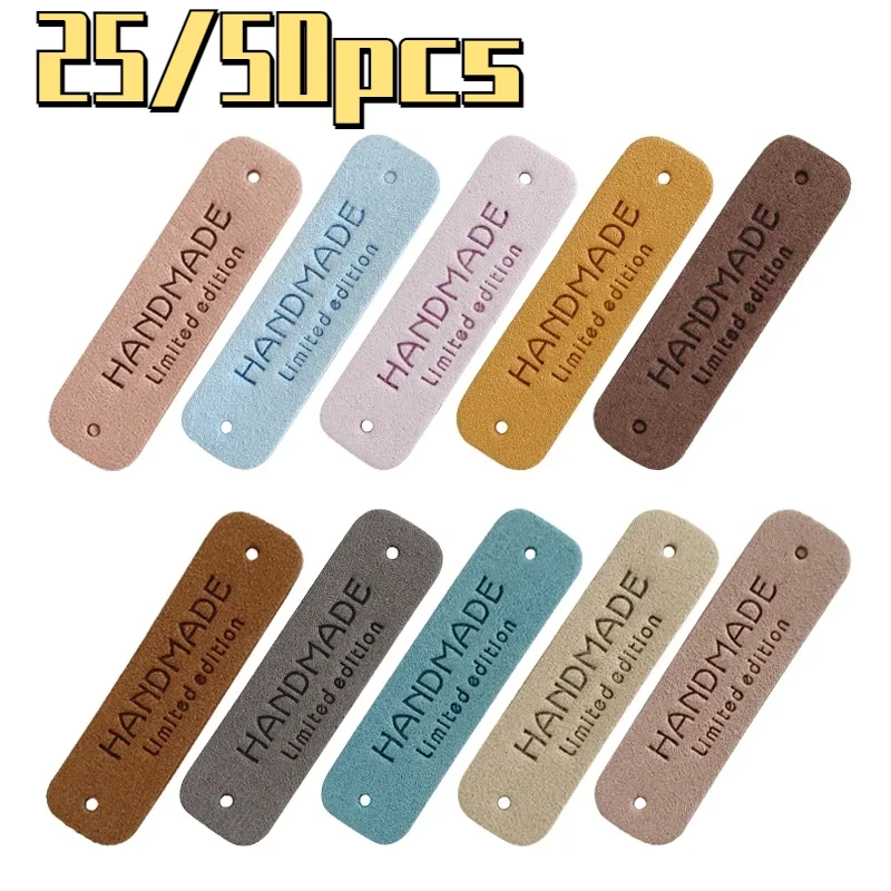 25/50pcs leather labels Small Handmade Leather Clothing Labels Gift Hat Sewing Leather Tags Hand Made Skin DIY Decorative Tags