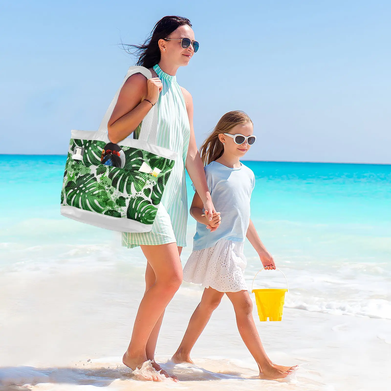 Summer Beach Tote Bag For Women 2022 Nylon Handbags Shopper Shoulder Bag Large Capacity Tropical Palm Leaf Travel Shopping Bag