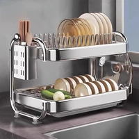 Égouttoir à vaisselle en acier inoxydable, organisateur d'évier de cuisine Compact et robuste avec plateau de Drainage, support de séchage pour assiettes, tasses et couverts 1