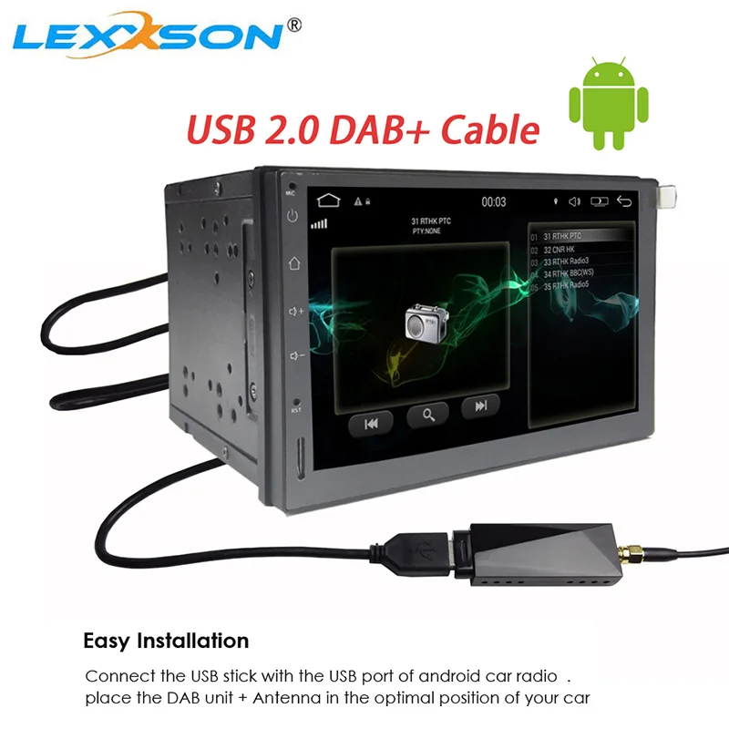 Universal USB Cable Dab+ Antenna Dongle for Android Car Dvd Radio Support DAB Band III 174.0MHz-239.0MH Digital Audio RDS