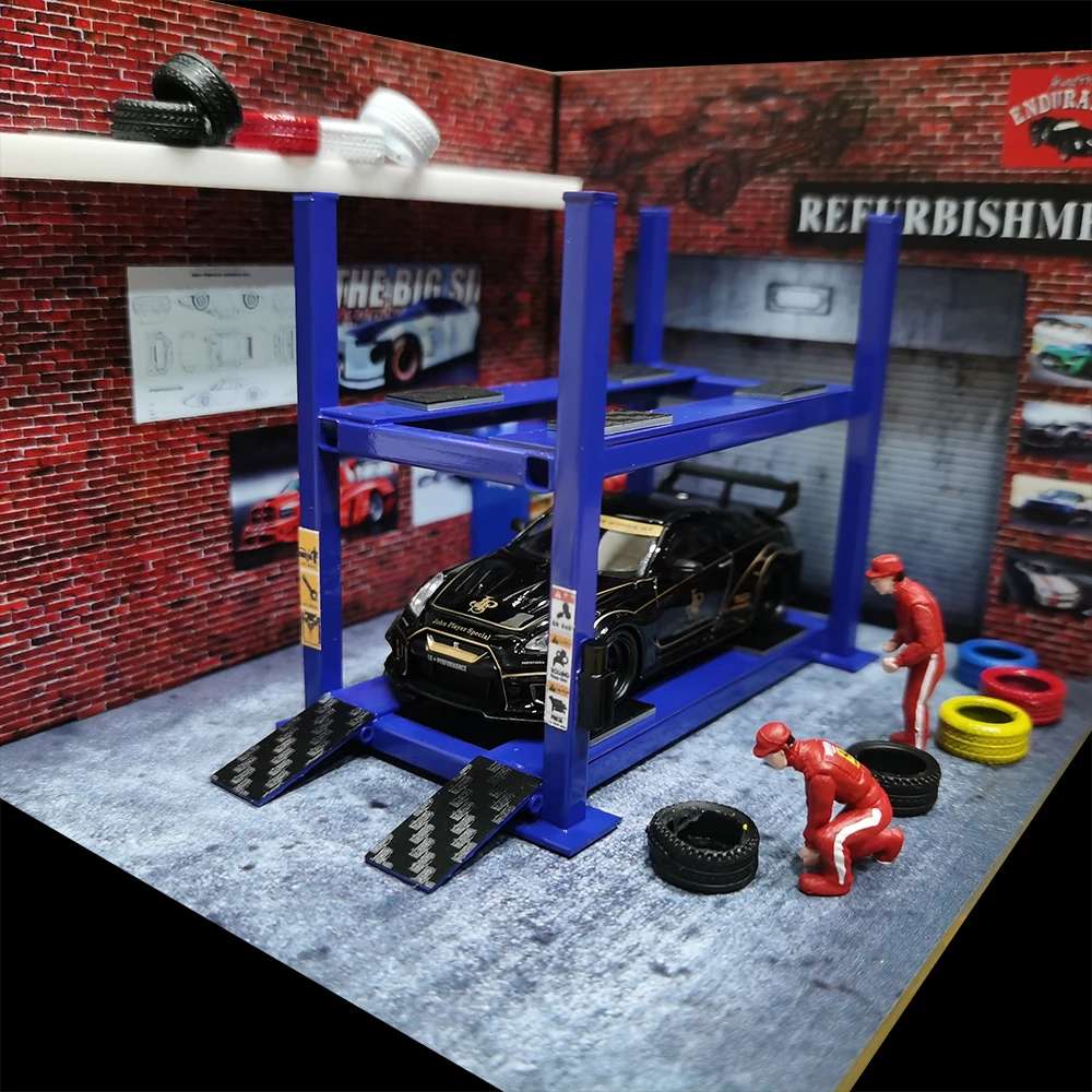 1/64 Model Car Repair 2 Levels Lifter Machine Garage Model Car Display Tools 6