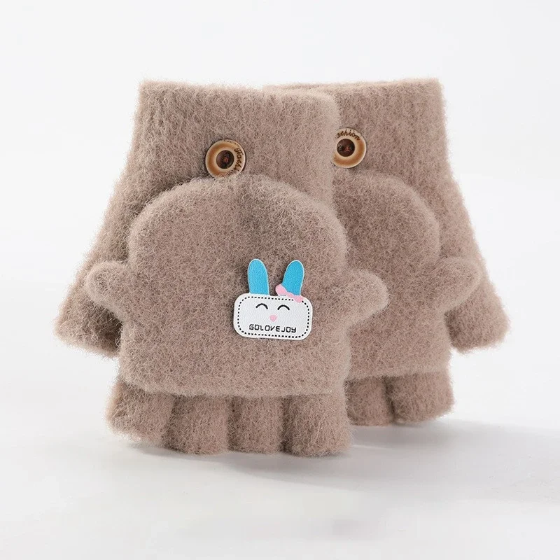 Baby Winter Gloves Boys Girls Knitted Fingerless Mittens Children Half Finger Flip Cuff Mittens Toddler Warm Gloves 1-6 Years