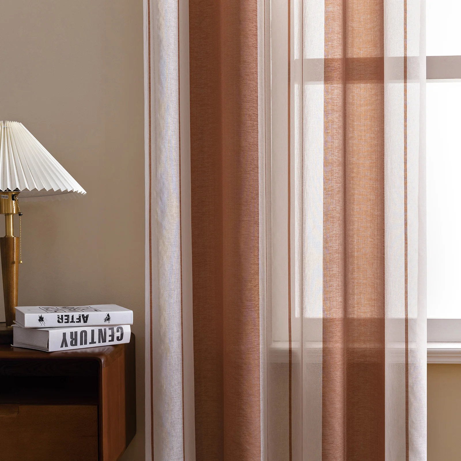 Striped Sheer Curtains | Soft Voile Fabric Semi Sheer Drapes - Eyelet Panels for Office & Home