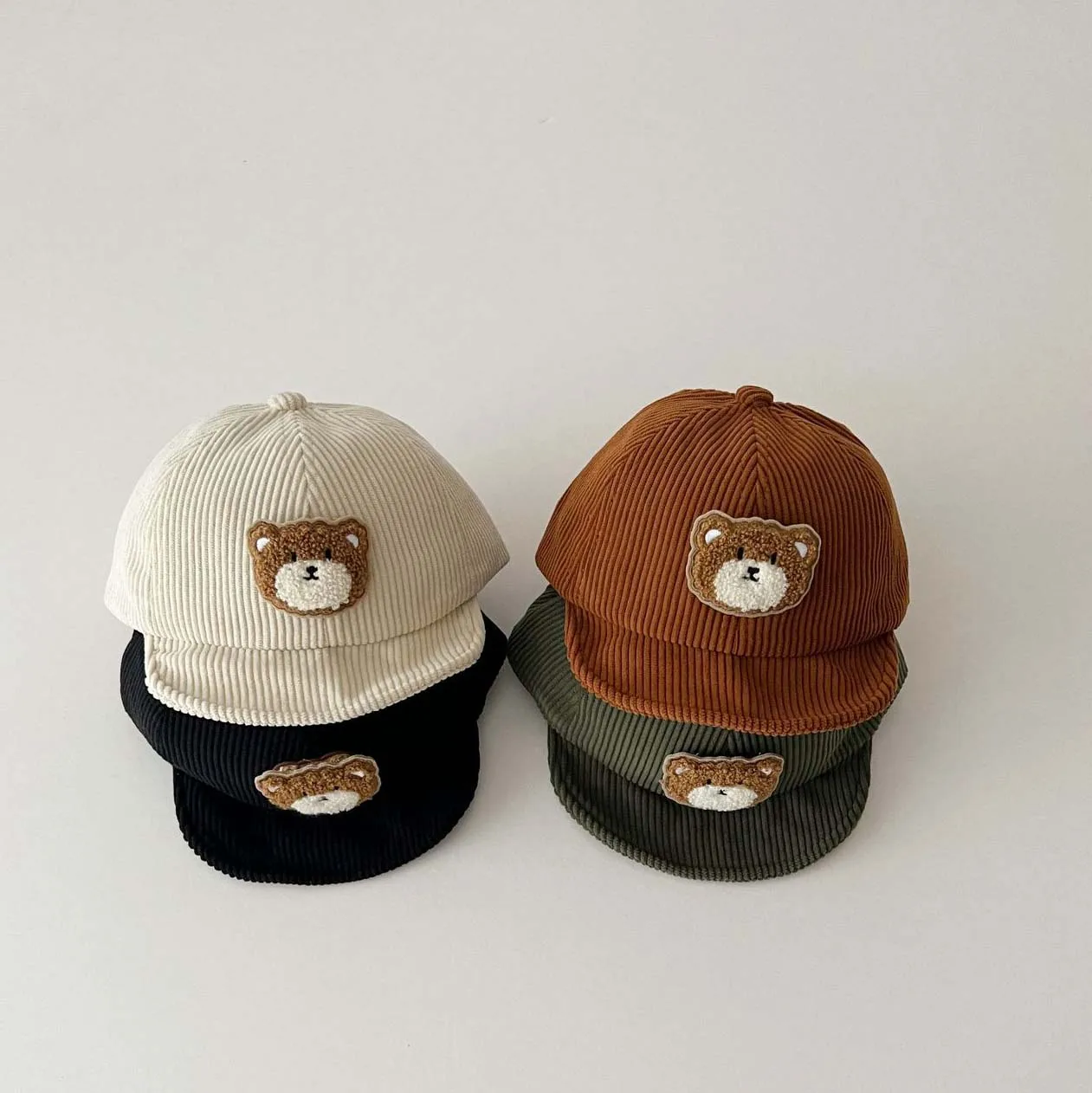 Corduroy Cute Bear Baby Baseball Caps 2023 Autumn Soft Brimmed Kids Peaked Caps For Girls Boys Kids Accessories