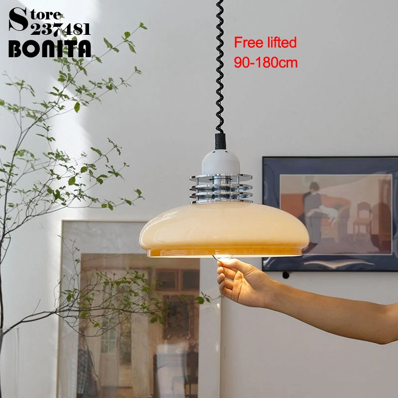 

Vintage Telescopic Glass Pendant Lights Stretchable Lift Spring Cord Pendant Lamp Dining Room kitchen Island Bedroom Droplight
