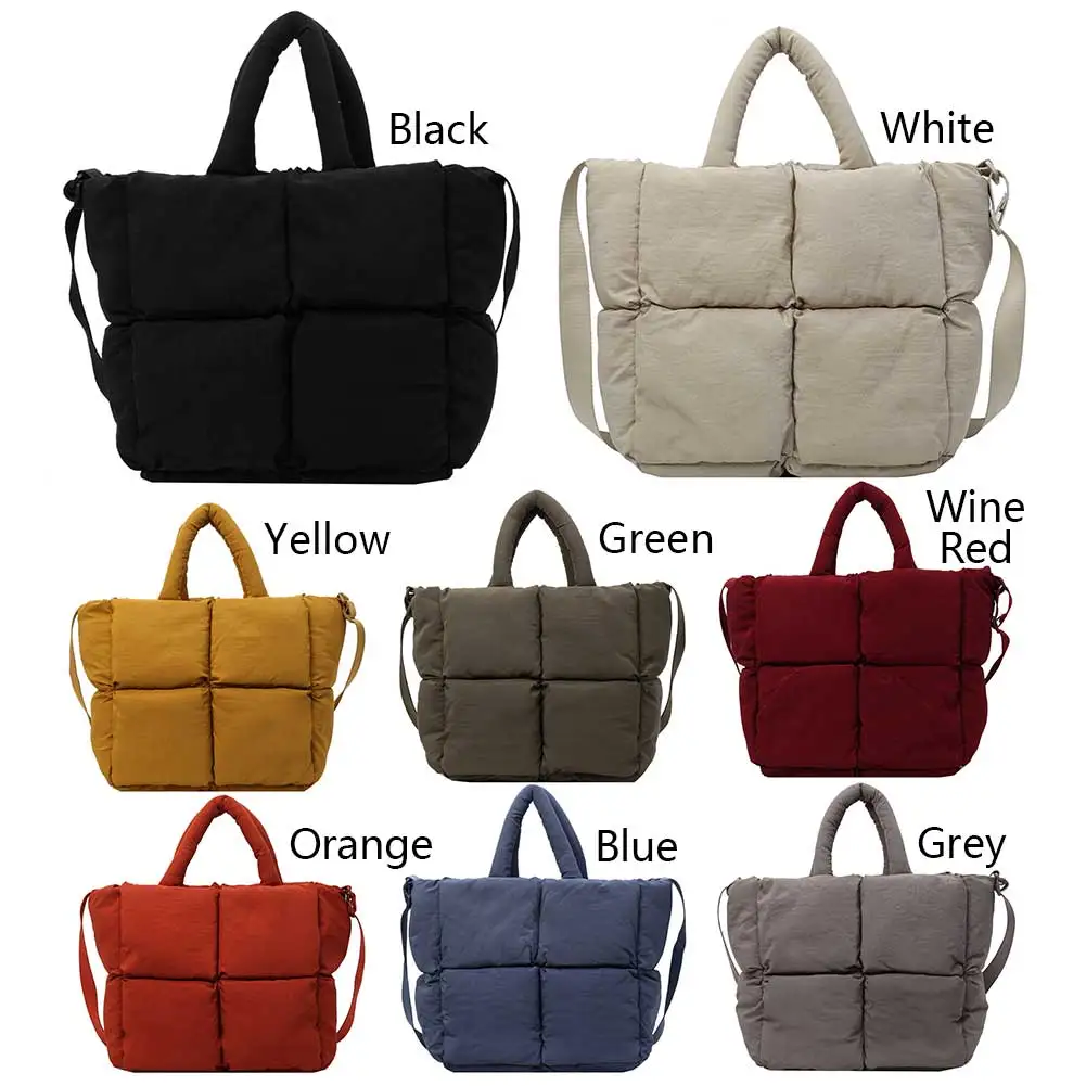 Women Soft Crossbody Bags Large Capacity Puffer Satchel Bags Solid Color Fashion Messenger Bags Adjustable Strap Padded Handbags