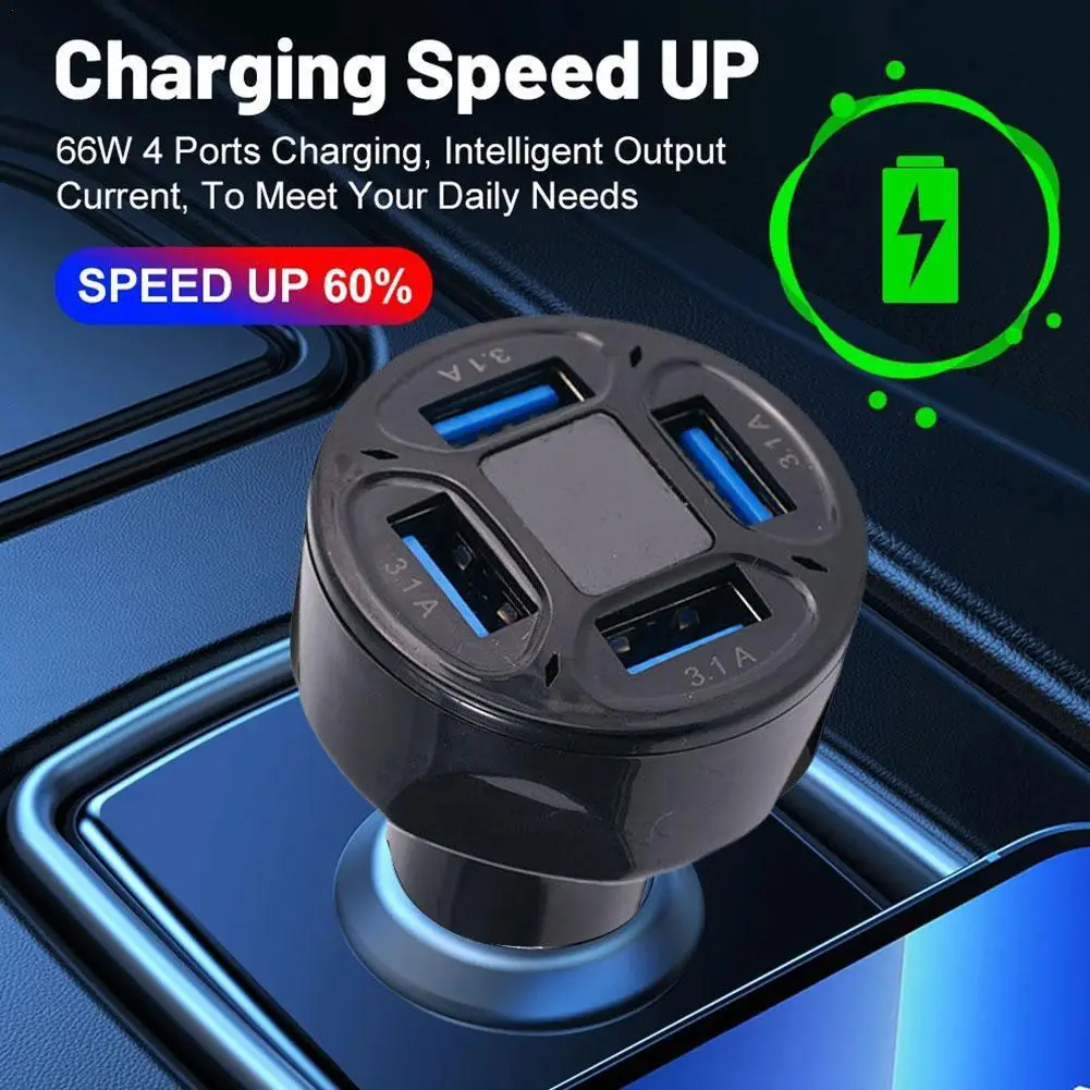 

Car Charger 4 USB 3.1A Fast Charging LED Display Monitors Car Phone Charger For Xiaomi Charger