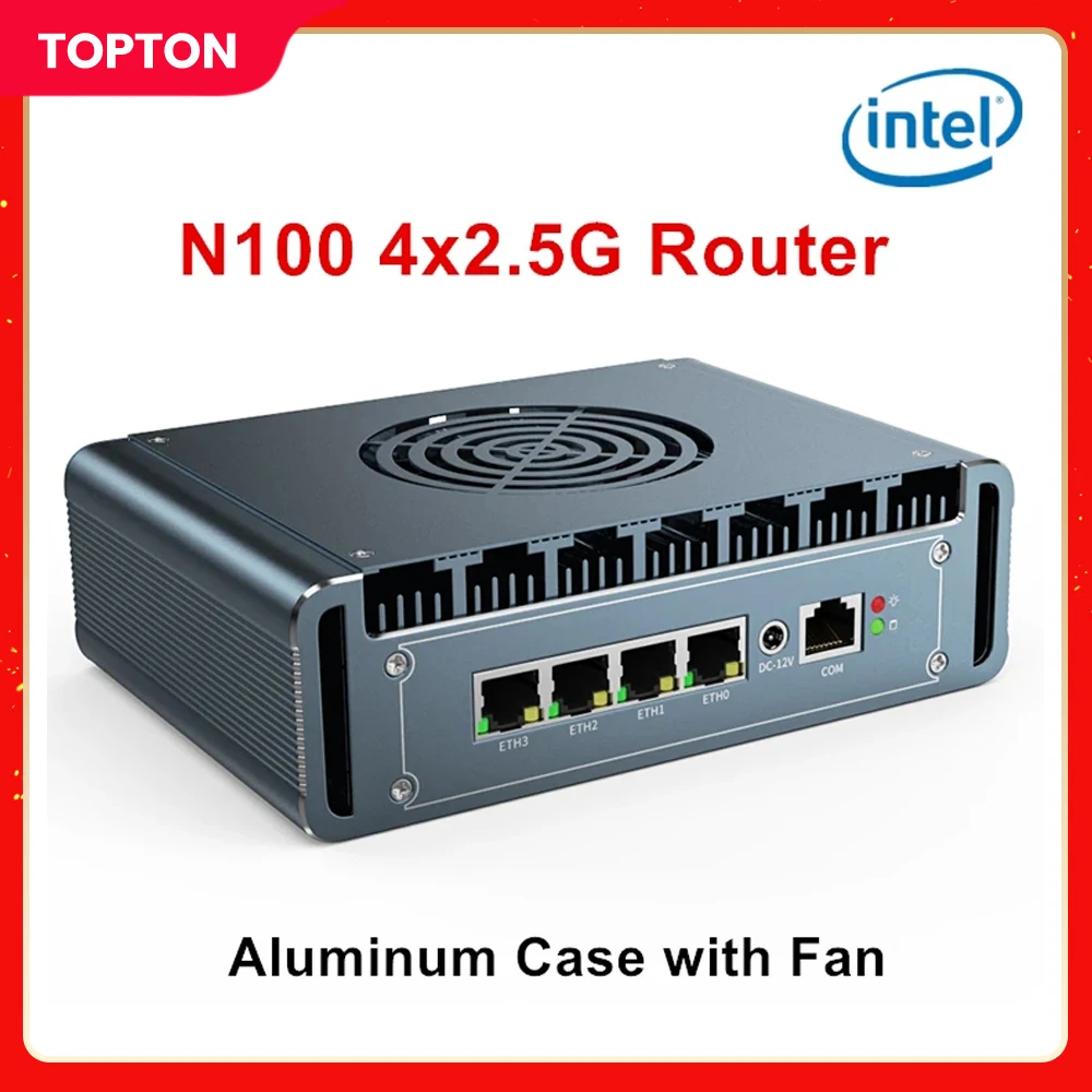 

12th Gen Intel N100 Firewall Router Aluminum with Fan 4x i226 2.5G LAN Celeron N5105 J4125 pfSense PVE Computer Firewall Mini PC