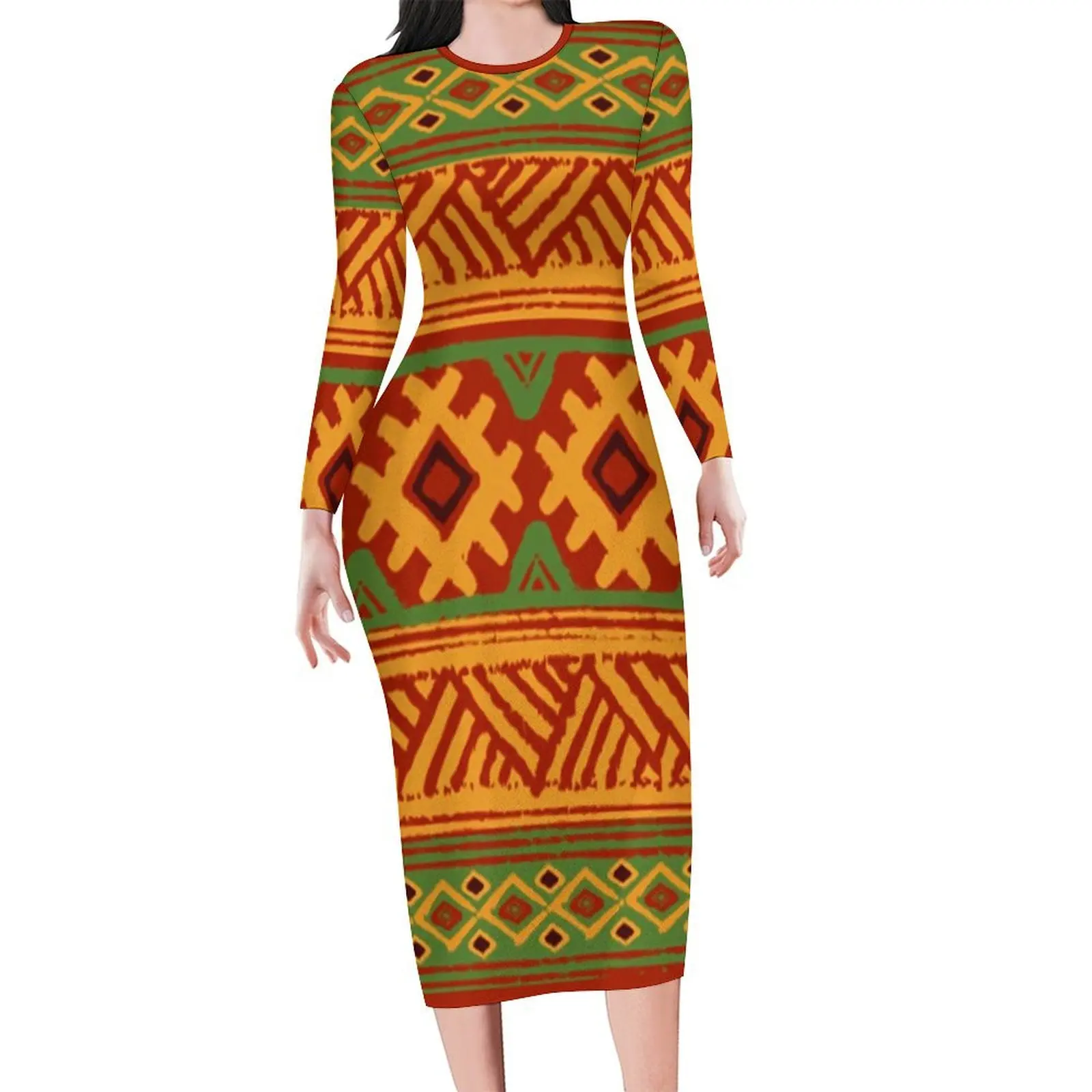 

Женское винтажное платье в этническом стиле, облегающее весеннее платье с длинным рукавом и принтом абстрактного искусства, большие размеры 4XL 5XL