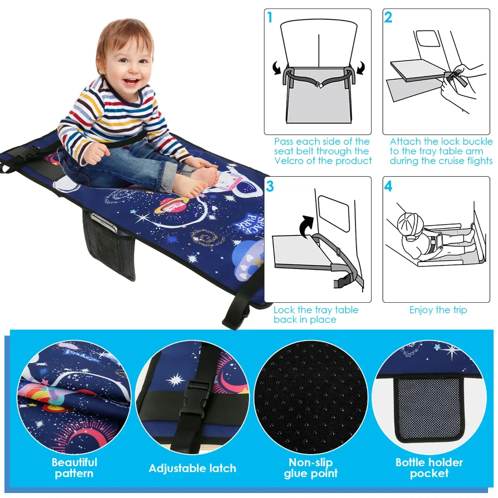 Kids Airplane Footrest Portable Travel Airplane Bed Colorful Breathable Airplane Foot Hammock Seat Extender with Storage Bag