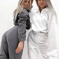 FJM-Sweat à capuche et pantalon de sport pour femme, sweat-shirt décontracté, pull imbibé de sport, ensemble de 2 pièces 1
