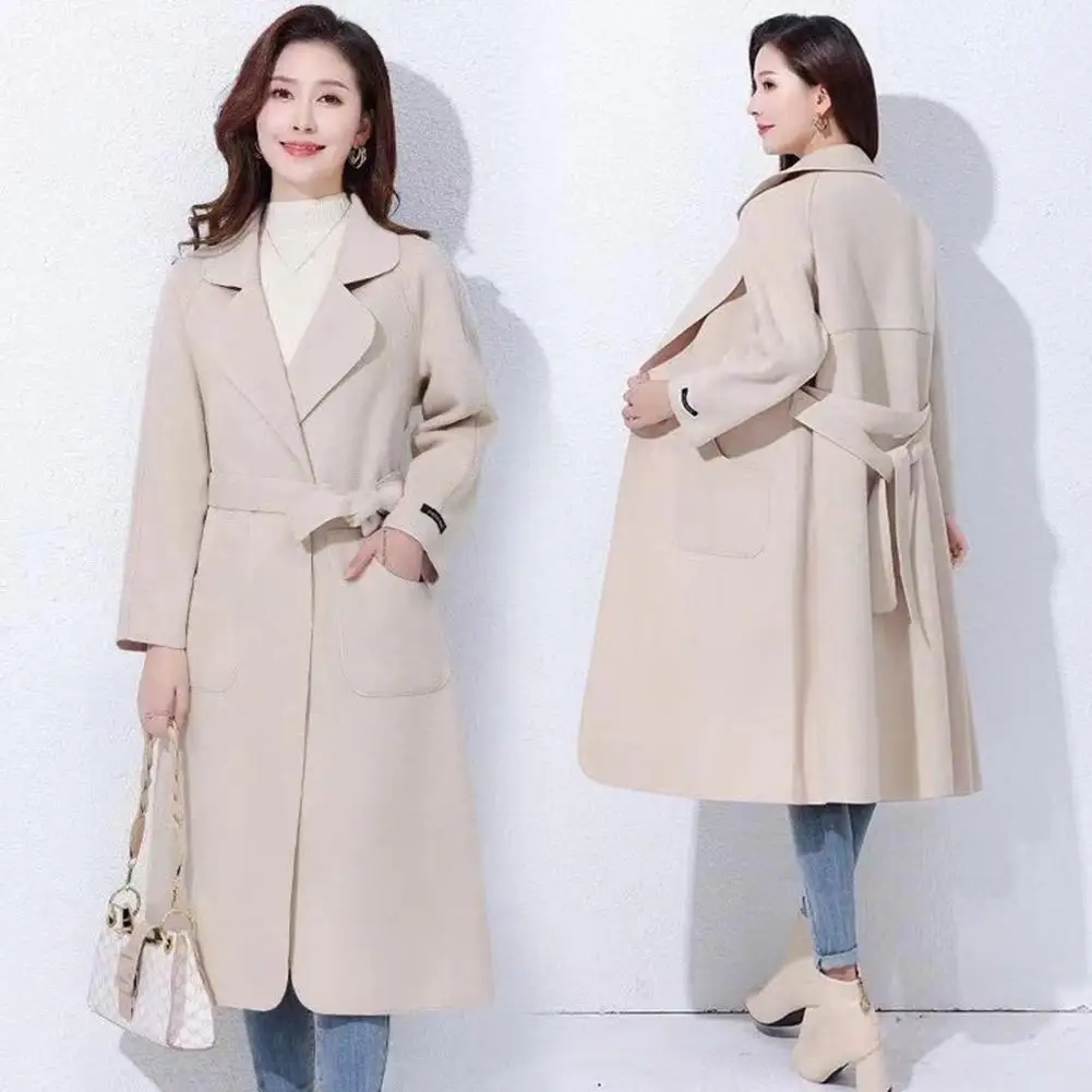 Fall Winter Women Overcoat Turn-down Collar Long Sleeve Loose Outerwear Solid Color Thick Warm Lady Mid-calf Length Trench Coat trendy solid winter women coats 2019 autumn solid color overcoat casual turn down collar slim outerwear female coat new