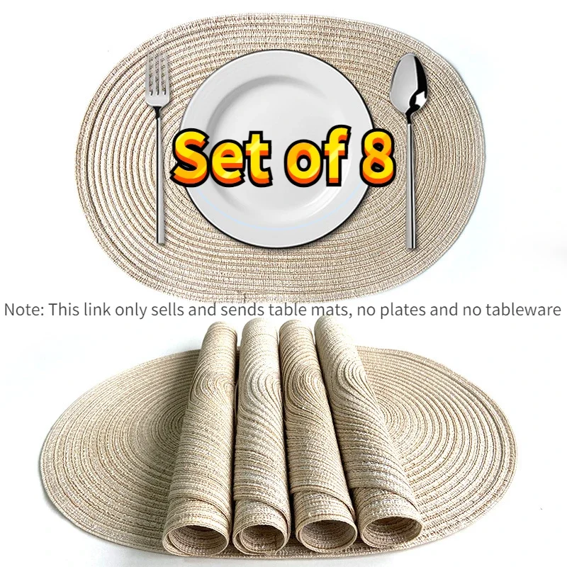 

8pcs Oval Table Mats Braided Placemats Dining Tables Woven Plate Mats Insulation Drink Cup Coasters Non-Slip Tableware Bowl Pads