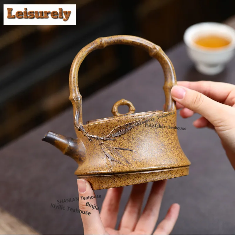 300ml Yixing Purple Clay Teapots Handmade Lifting Handle Pot Raw Ore Wood-fired Porcelain Mud Kettle With Filter Zisha Tea Set