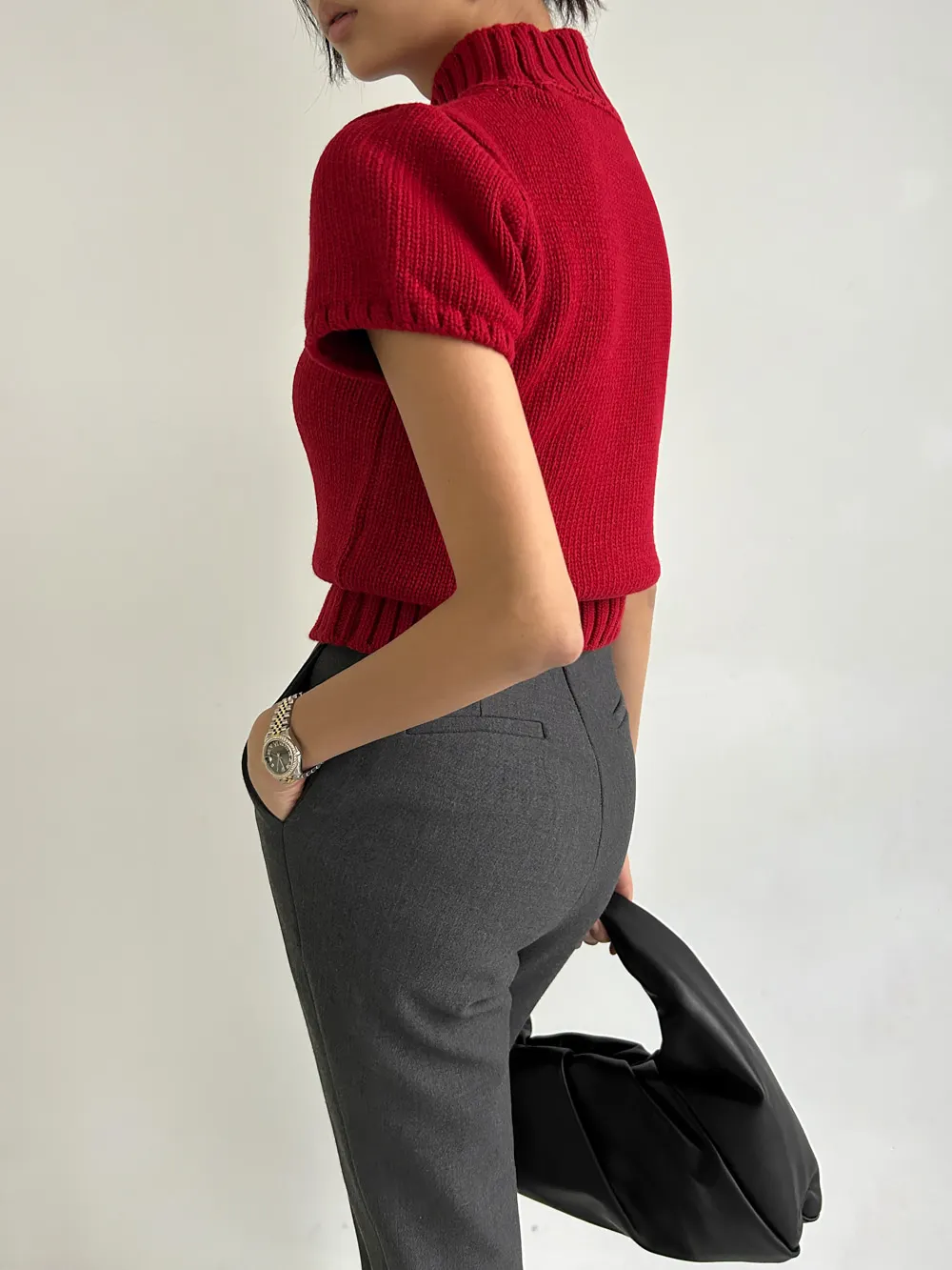 Description Picture 3 of itemHigh Collar Short Sleeve Sweater Korean Chic Ropa Mujer Loose Casual Pullover Spring Summer Womens Clothing Solid Knitwears