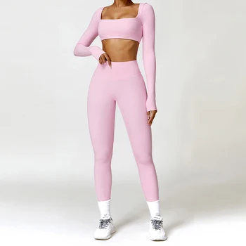 Alternative view of “Lena” Sexy Long Sleeve Top and Leggings Activewear Set