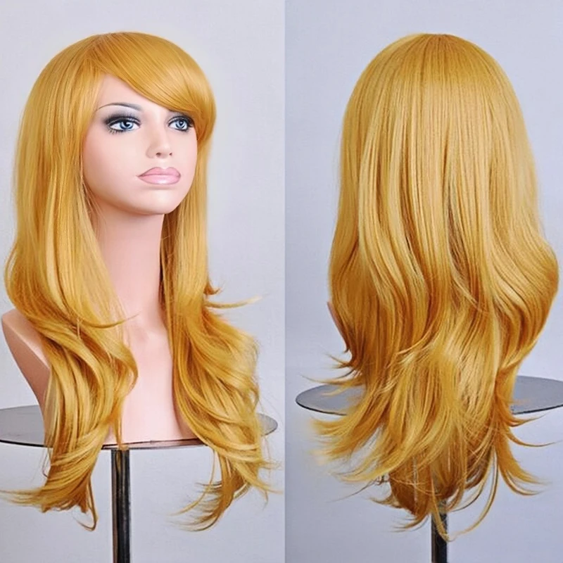 70 cm lange synthetische Perücken, rosa, lila, schwarze Perücke, gewellt, Halloween-Kostüm, Haar, gefälschte Haarteile, Lolita-blaue Perücke – Detail 12