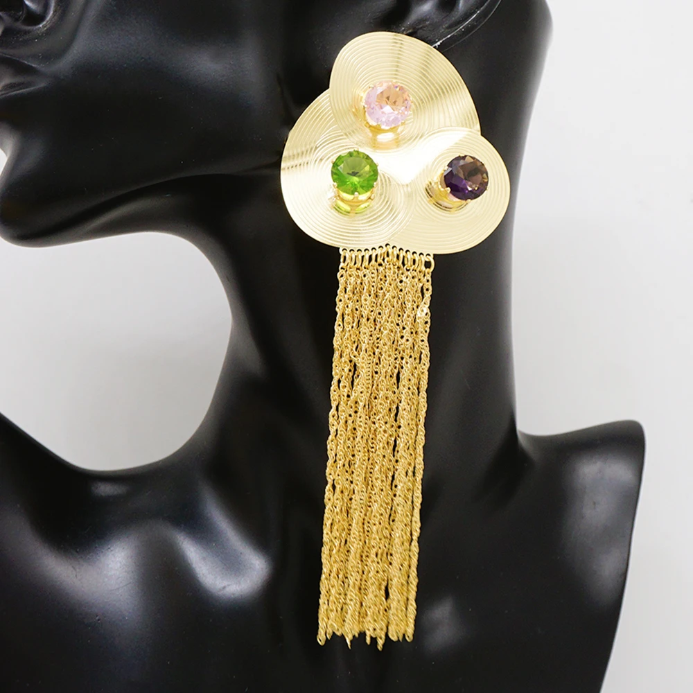 Bohemian Tassel Earrings Jewelry For Women Gold Color Italian Lady Design Crystal Drop Dangle Earrings Party Gifts