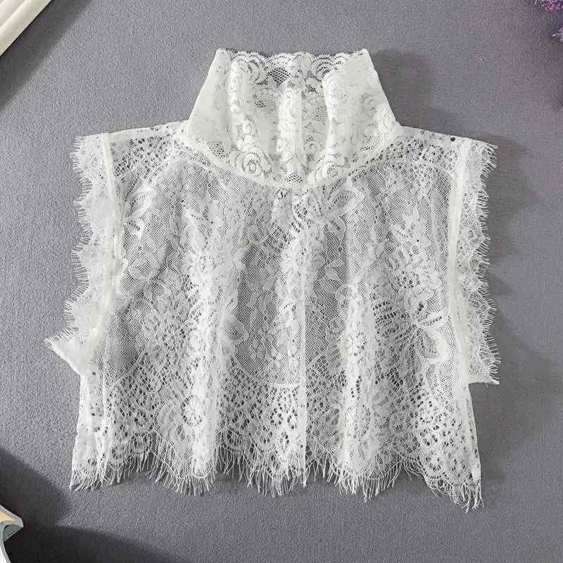 

Women Shirt Detachable Fake Collar White Black Lace Floral Half Shirt Blouse Fakse Collar Wedding Dress Neck Cover Tie